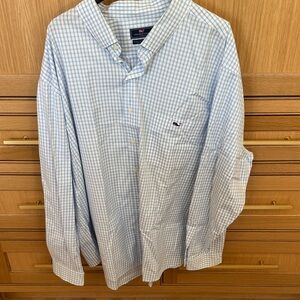 Vineyard Vines Men’s Blue and White Check Button-Down Shirt